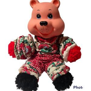 Hand Crafted YoYo‎ Style Rubber Head Teddy Bear Vintage Christmas